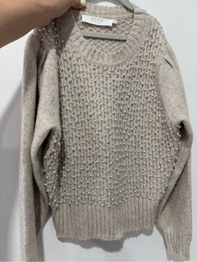 Astr Cream Pearl-Embellished Crewneck Sweater